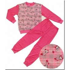 Piżamka dziewczęca - Kotki kratka - różowa ( rozmiary od 128 do 146 )